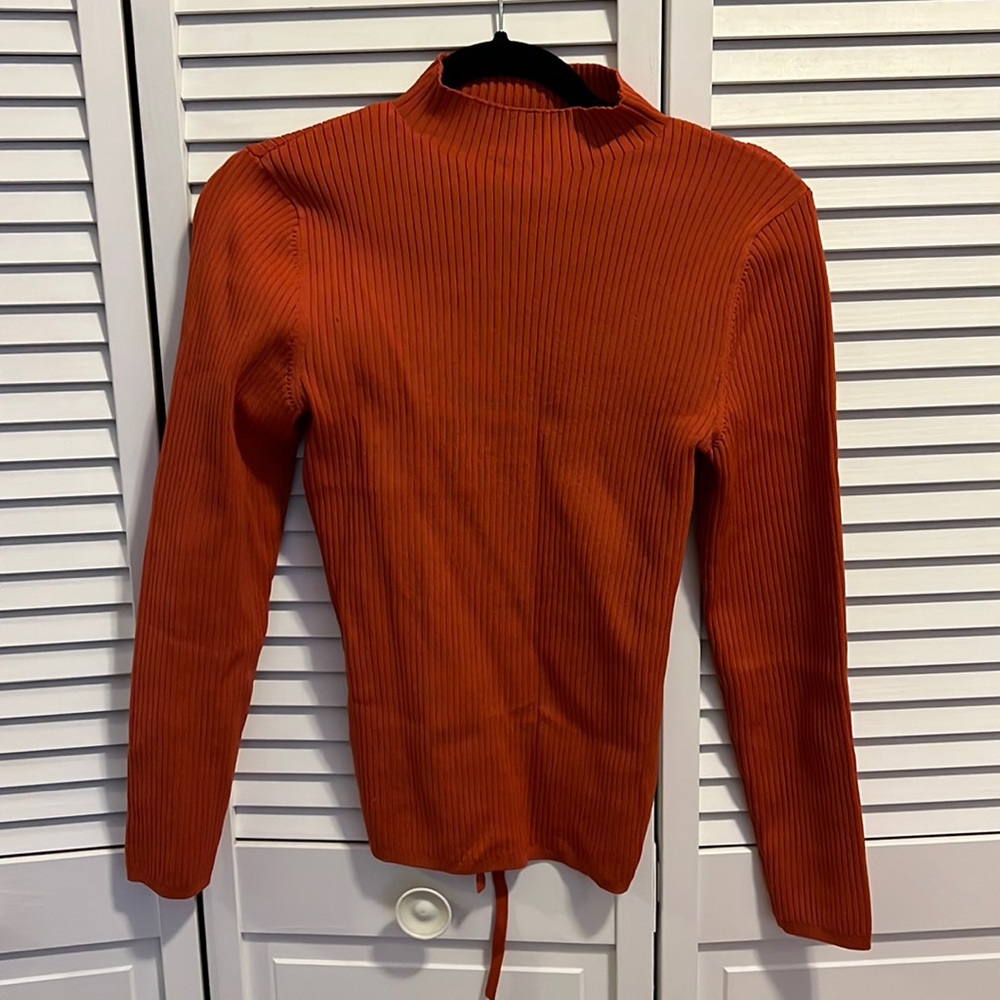 Babaton Women's Sculpt Knit Tie-Back Longsleeve Sweater in Corsa Red Size Medium